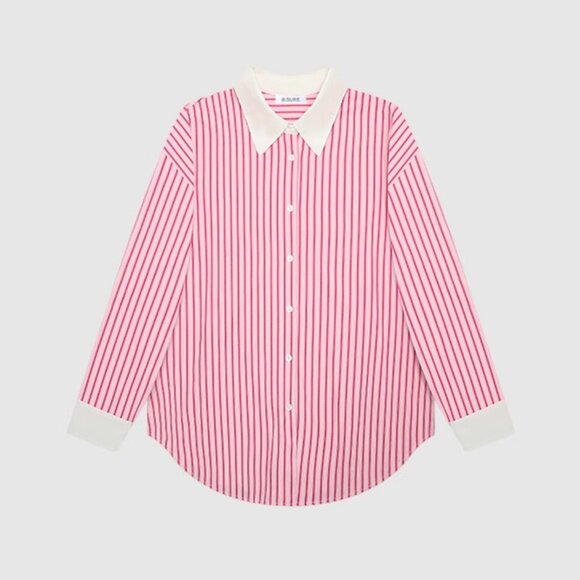 B.Sure Pink And White Striped Casual Shirt - Picture 1 of 4